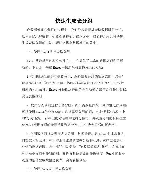 快速生成表分组