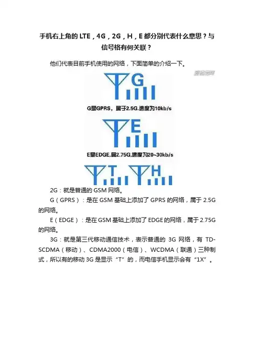 手机右上角的LTE，4G，2G，H，E都分别代表什么意思？与信号格有何关联？