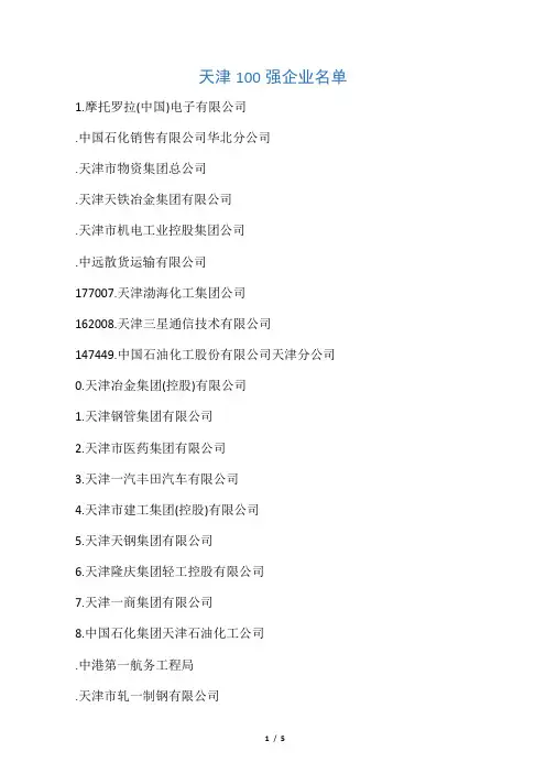 天津100强企业名单