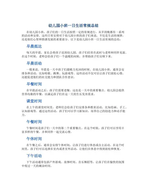 幼儿园小班一日生活常规总结怎么写