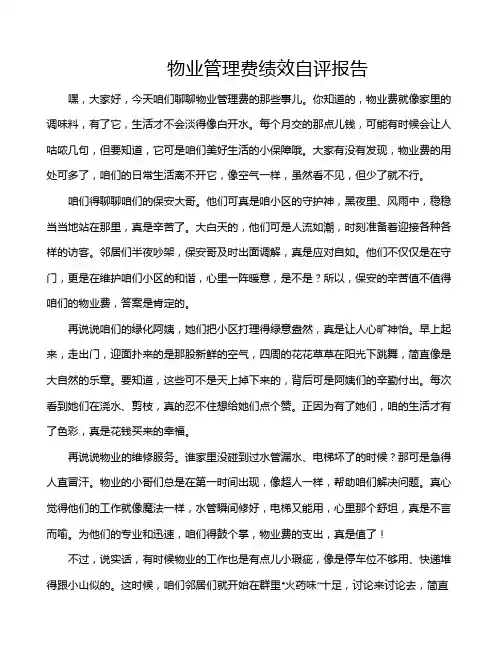 物业管理费绩效自评报告