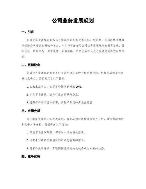 公司业务发展规划