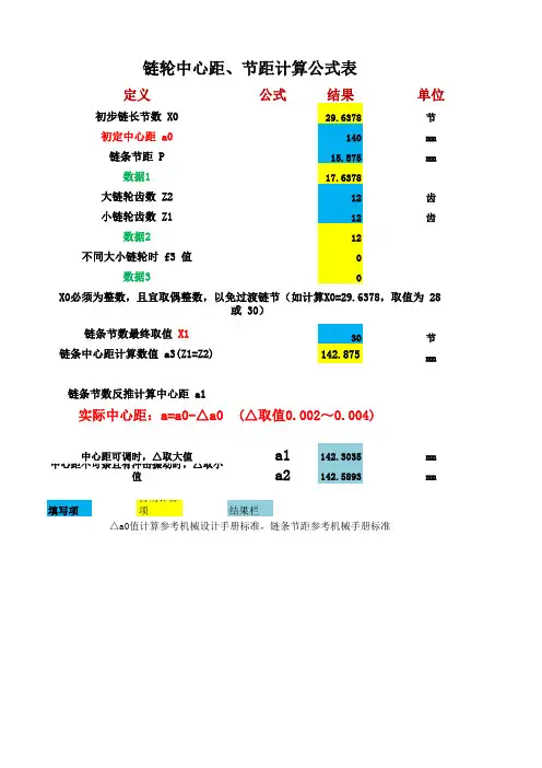 链轮中心距、节距计算公式表