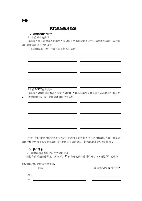 霍兰德职业兴趣类型我的生涯规划档案
