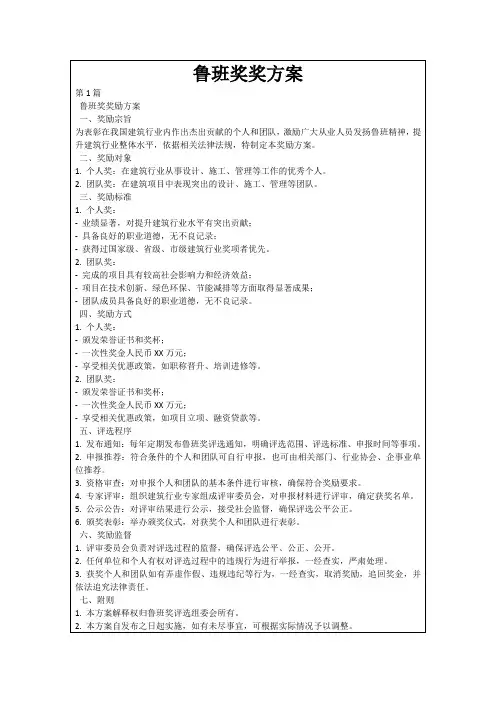 鲁班奖奖方案