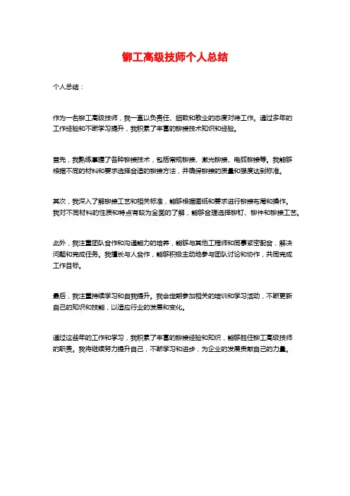 铆工高级技师个人总结