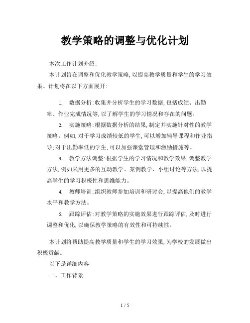 教学策略的调整与优化计划