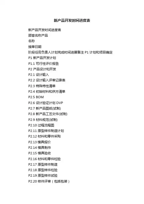 新产品开发时间进度表