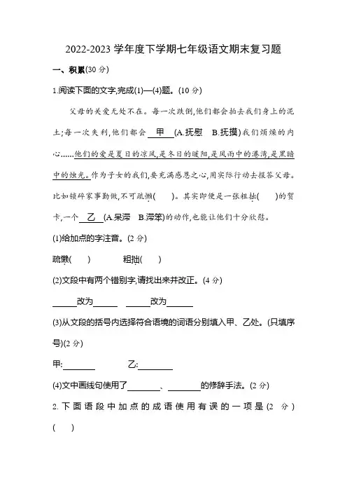 期末复习测试题         2022-2023学年部编版语文七年级下册