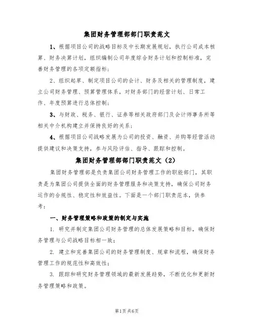 集团财务管理部部门职责范文(3篇)