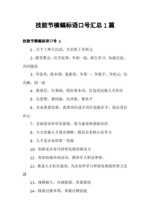 技能节横幅标语口号汇总1篇