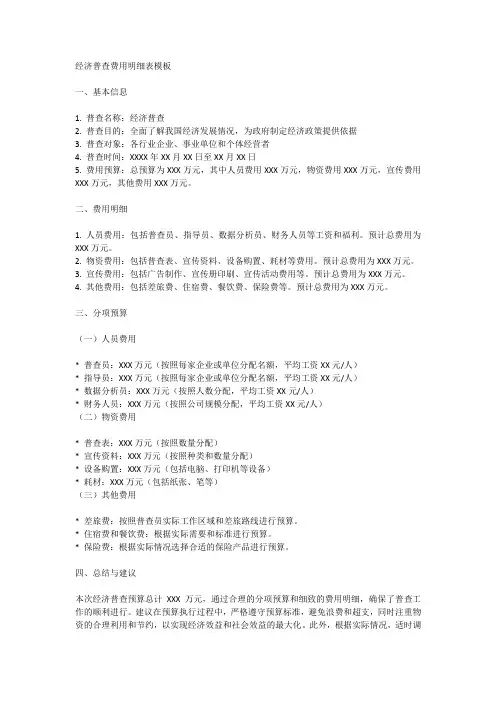 经济普查费用明细表模板