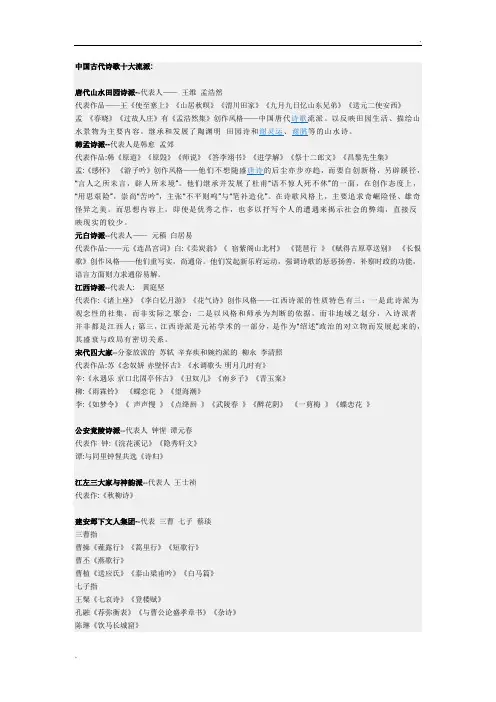 中国古代诗歌十大流派