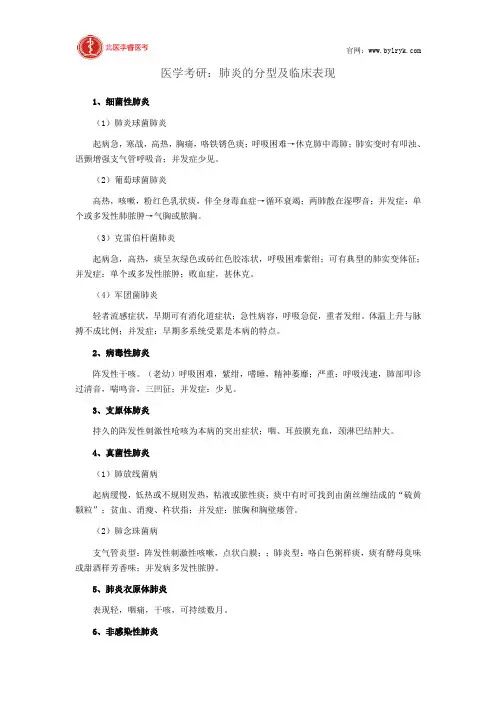 医学考研：肺炎的分型及临床表现