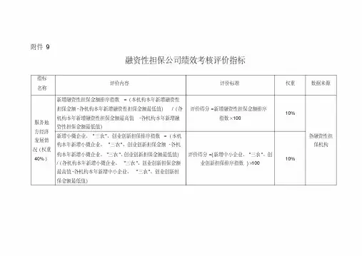 融资性担保公司绩效考核评价指标