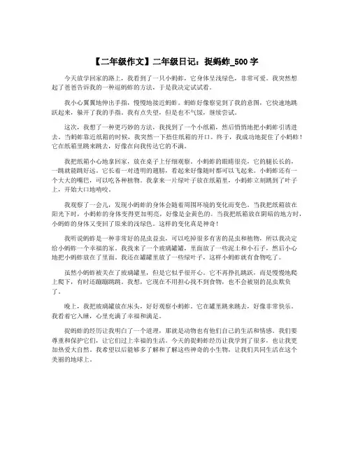 【二年级作文】二年级日记：捉蚂蚱_500字