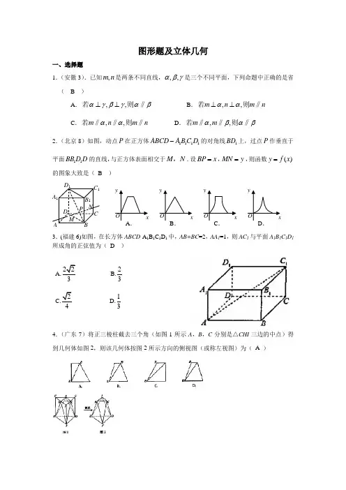 2019高考文科试题分类图形题立体几何试题集锦含详细答案