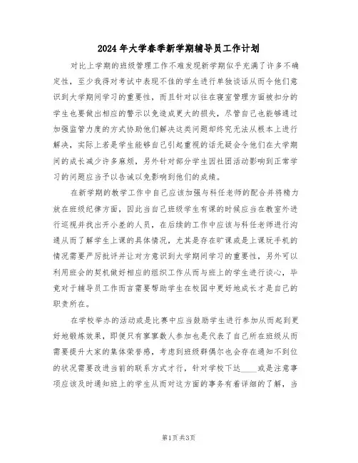 2024年大学春季新学期辅导员工作计划（二篇）