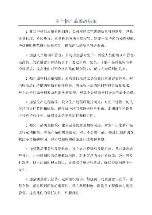 不合格产品整改措施