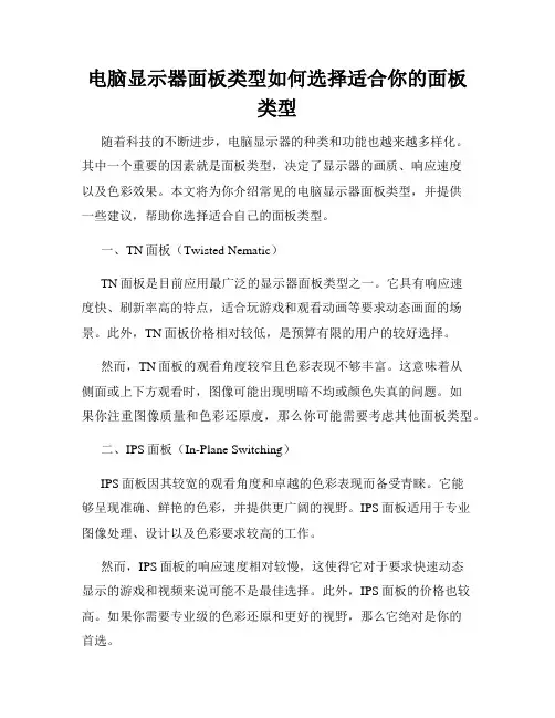 电脑显示器面板类型如何选择适合你的面板类型