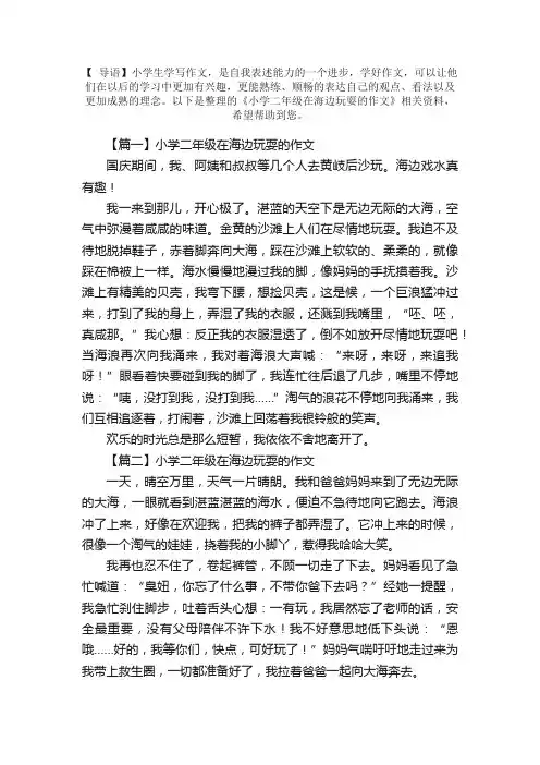 小学二年级在海边玩耍的作文
