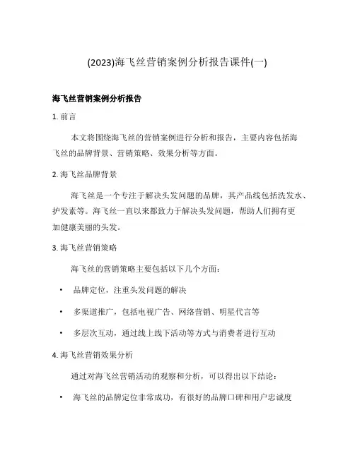 (2023)海飞丝营销案例分析报告课件(一)