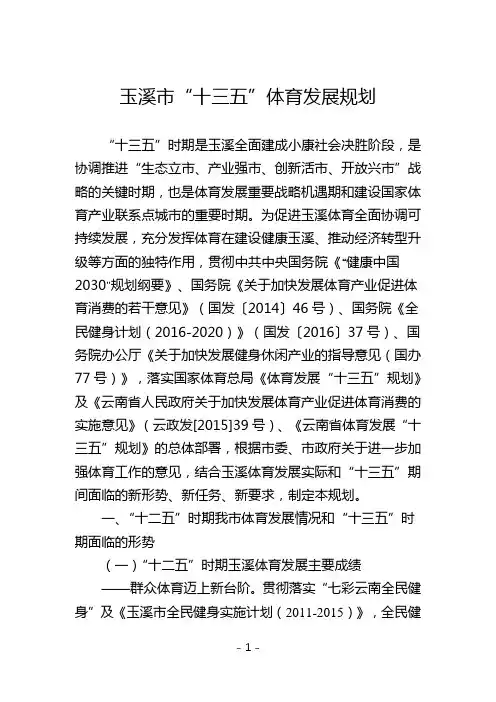 玉溪市十三五体育发展规划
