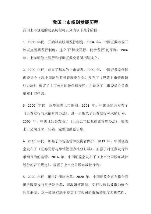 我国上市规则发展历程