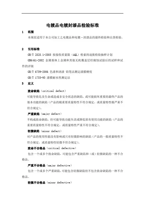 电镀品电镀封漆品检验标准