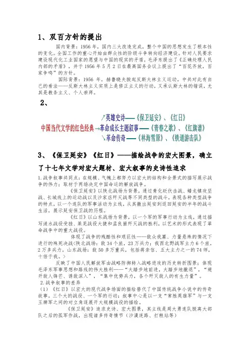中国现代文学史期末复习(知识点整理)