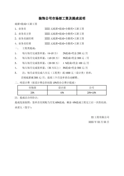 装修公司市场部工资及提成说明