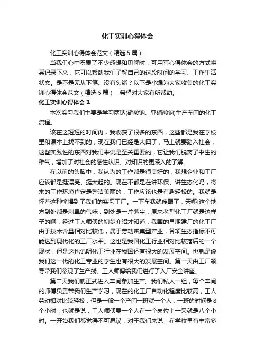 化工实训心得体会范文（精选5篇）