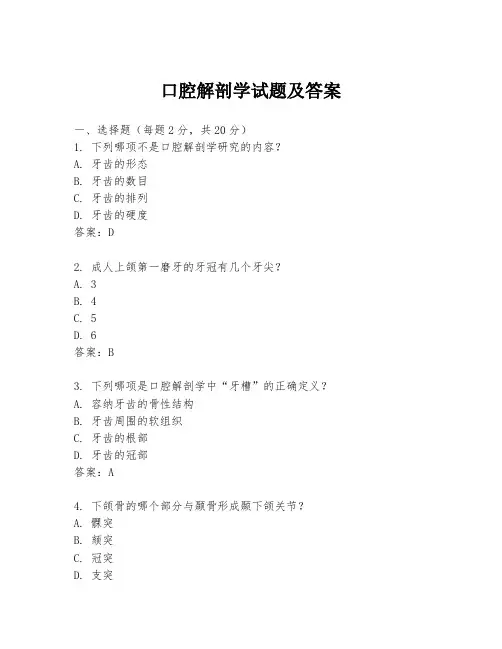 口腔解剖学试题及答案