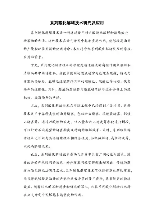 系列酸化解堵技术研究及应用