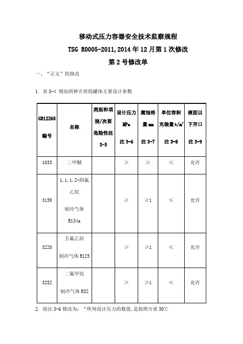 移动式压力容器安全技术监察规程第修改单