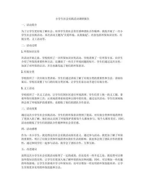 小学生社会实践活动调研报告