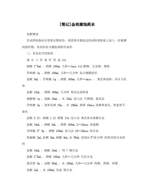 [笔记]金相腐蚀药水