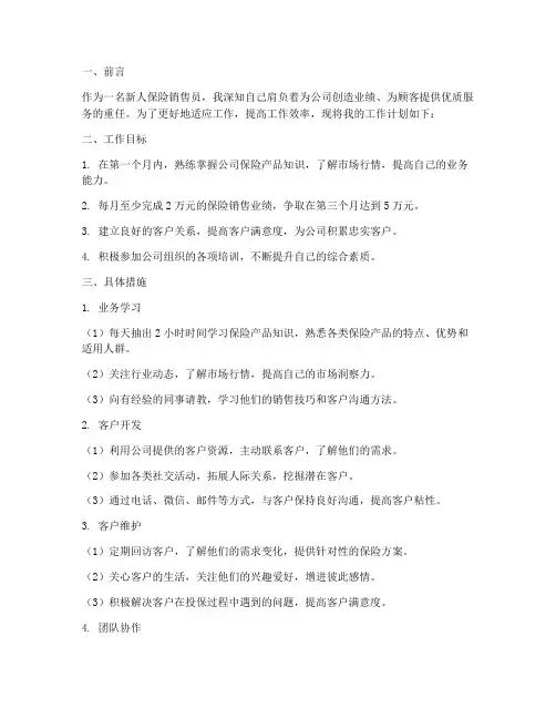 新人保险销售员工作计划