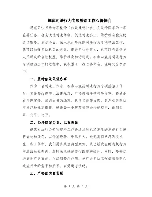 规范司法行为专项整治工作心得体会