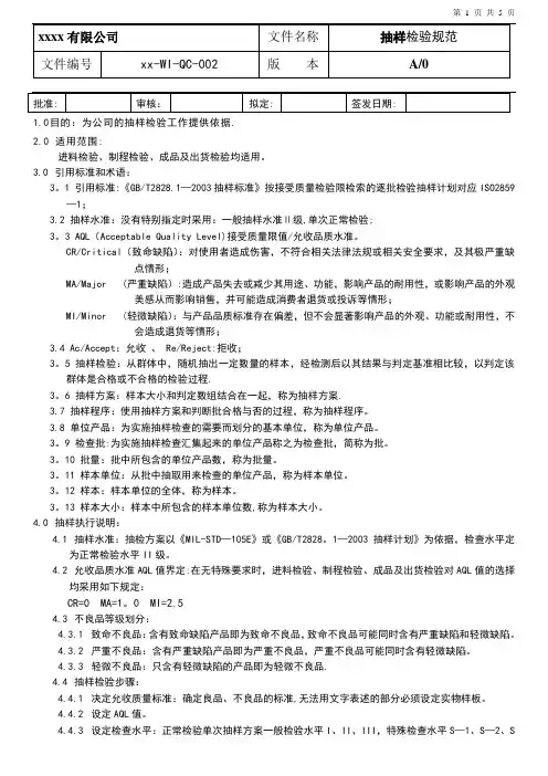 抽样检验规范