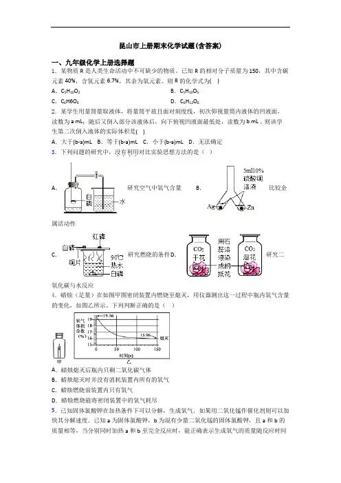 昆山市初三化学上册期末化学试题(含答案)