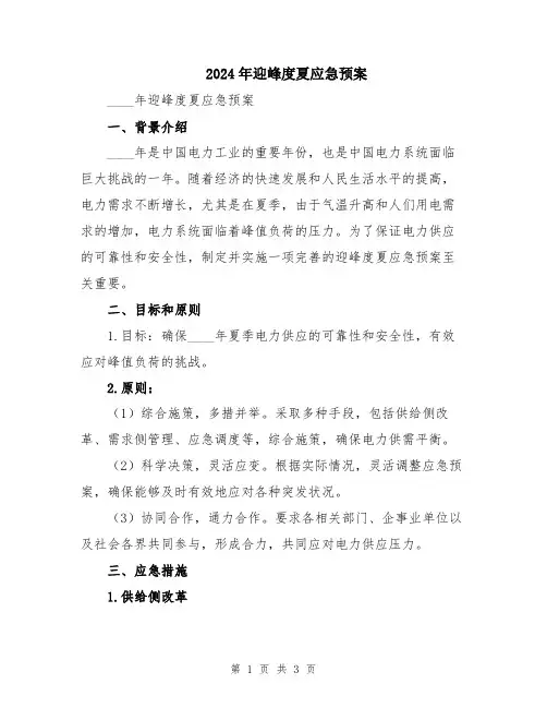 2024年迎峰度夏应急预案