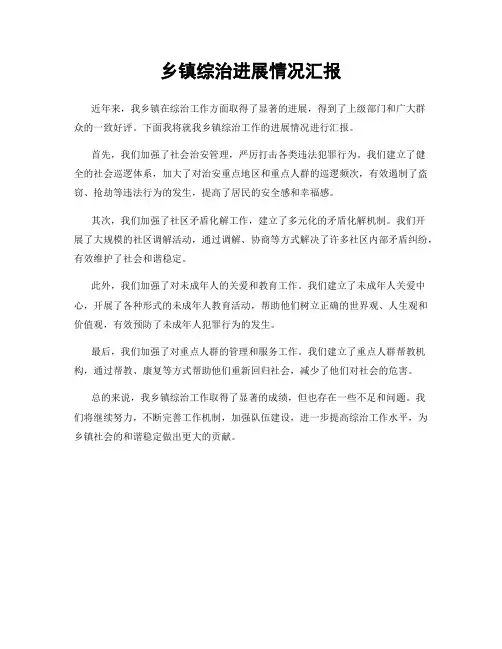 乡镇综治进展情况汇报