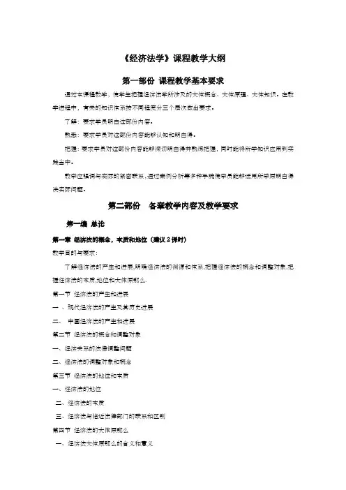 经济法学课程教学大纲