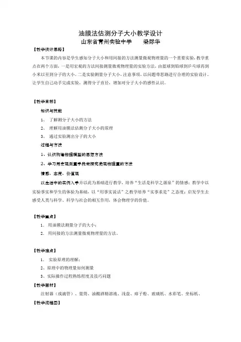【教学设计】_油膜法保测分子大小_物理_高中_梁际华_3707810007