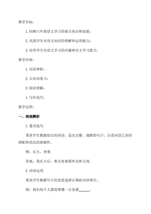 六年级语文毕业总复习教案
