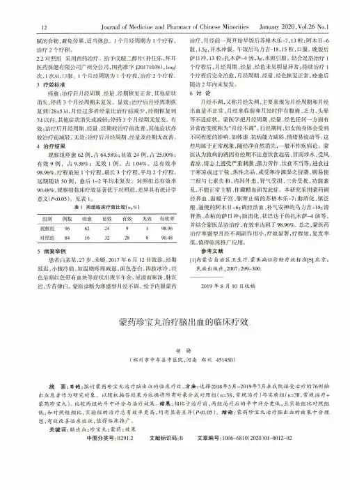 蒙药珍宝丸治疗脑出血的临床疗效