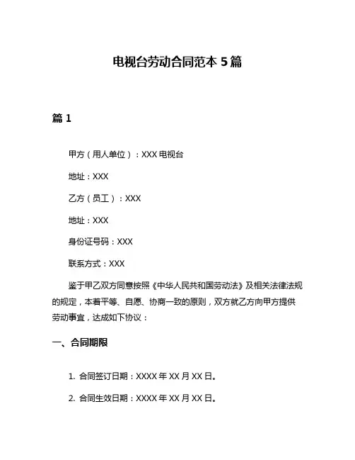 电视台劳动合同范本5篇