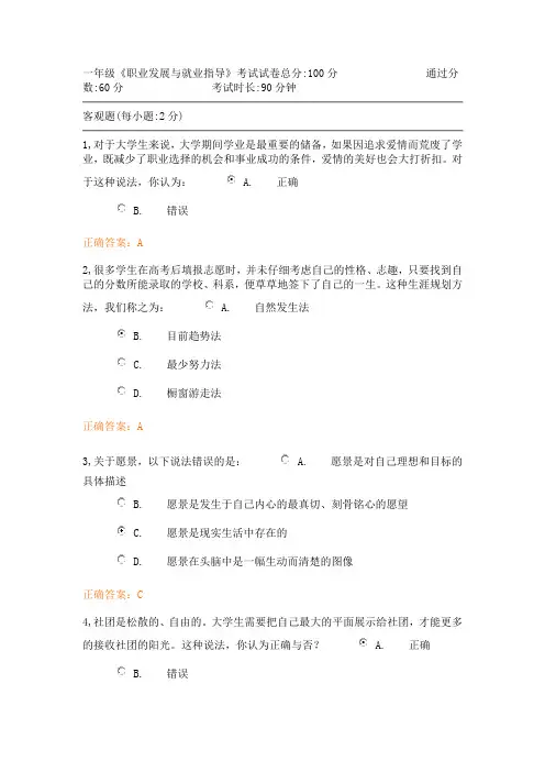 2014级职业生涯考试题目及正确答案