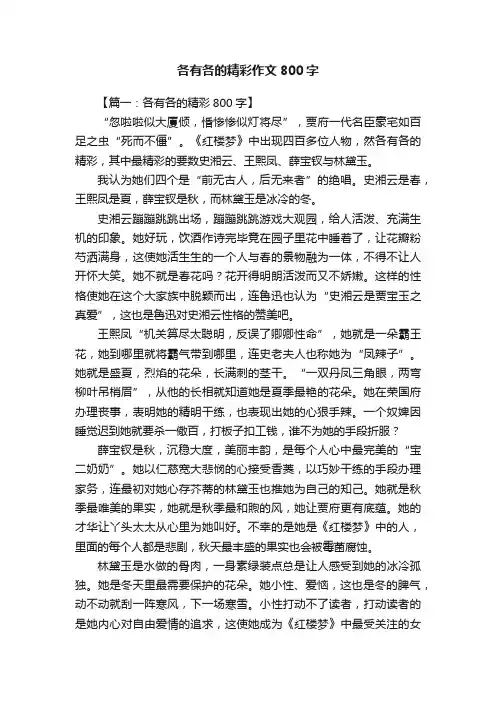 各有各的精彩作文800字